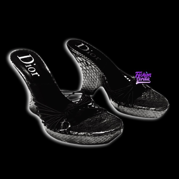 Dior John Galliano Vintage Black Python Embellished Charm Sandal Platform Heels - Picture 14 of 14